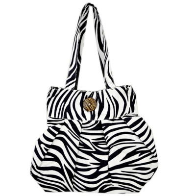 180589-BLACK/WHITE STRIPES ZEBRA DESIGN BAG W/BUTTON